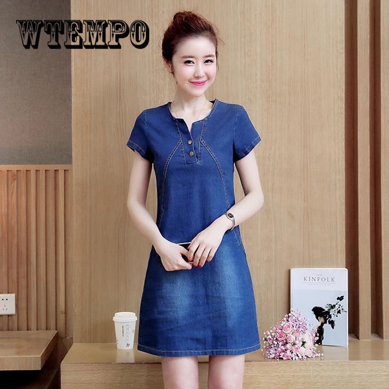 Korean dress for women 2019 Summer Casual Jeans Dress Shirt Dress Jeans Dress