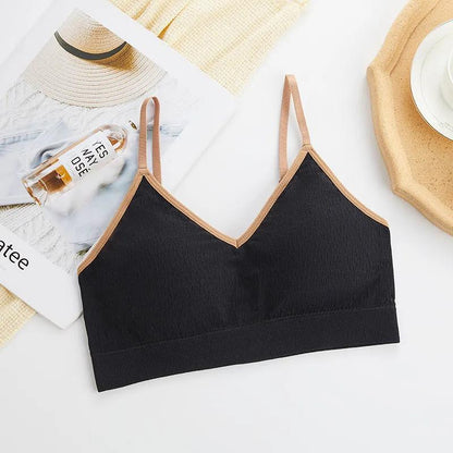 Korean Version Simple Solid Color Breathable Girl Short Beautiful Back Backing Suspender Wrap Bra Vest Bra
