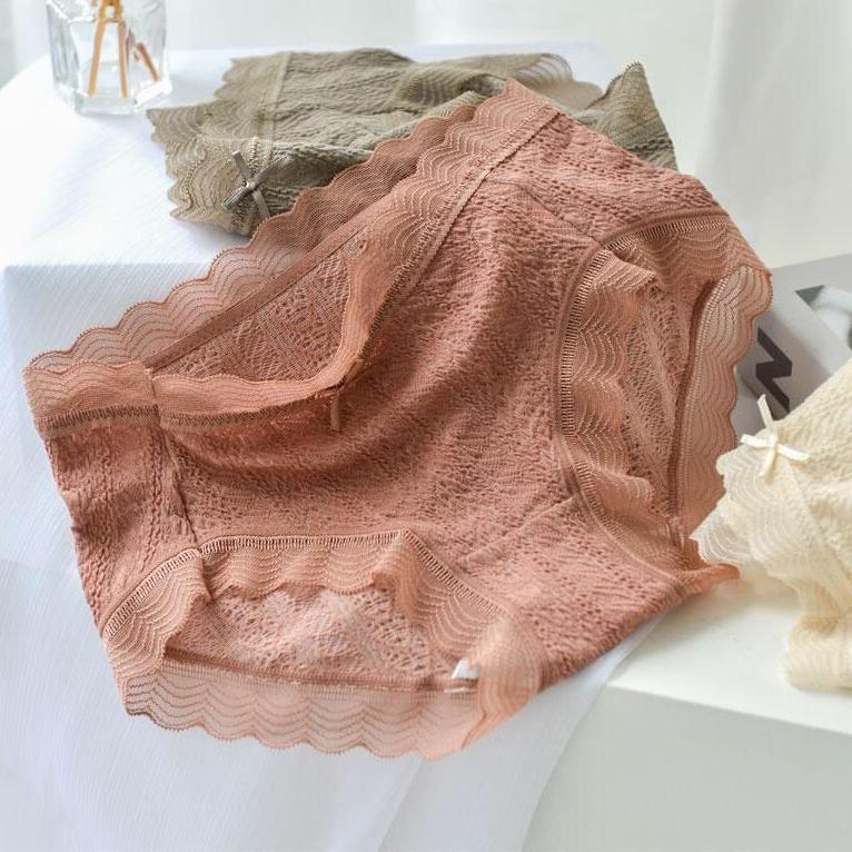 Women Large Size Underpants Ladies Antibacterial Breathable Middle Waist Traceless Lace Briefs 3pcs/Lot