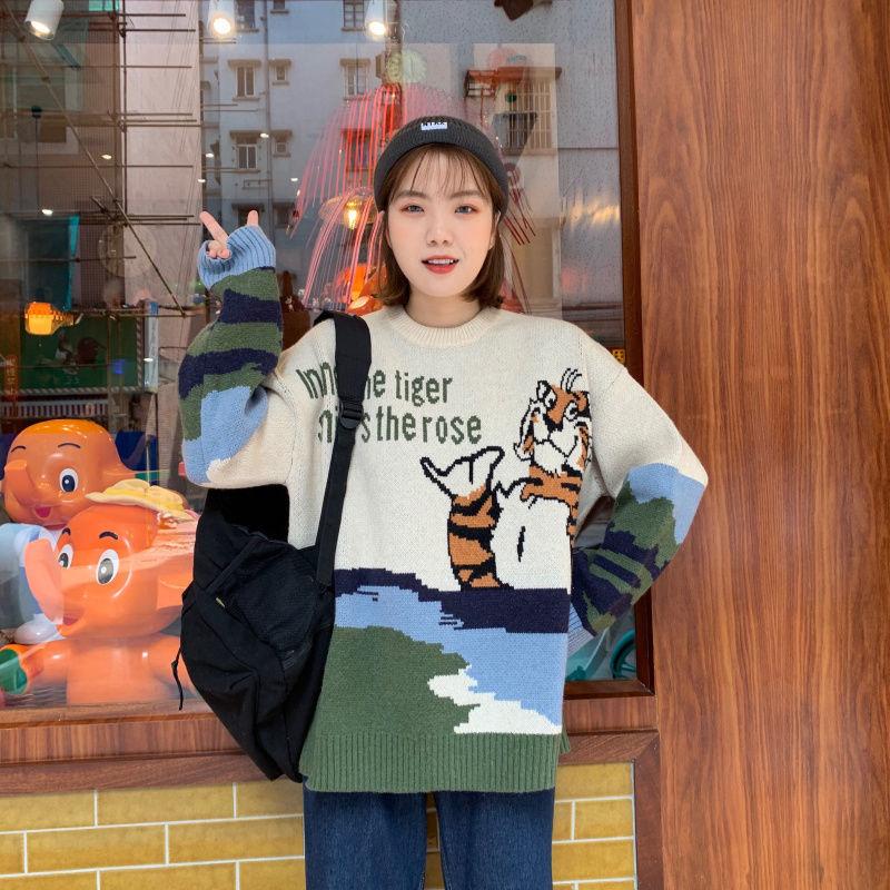 Autumn Winter  Women Fashion Sweater Casual Knitting Sweater Round Neck Pullovers Loose Casual Long Sleeve Sweater