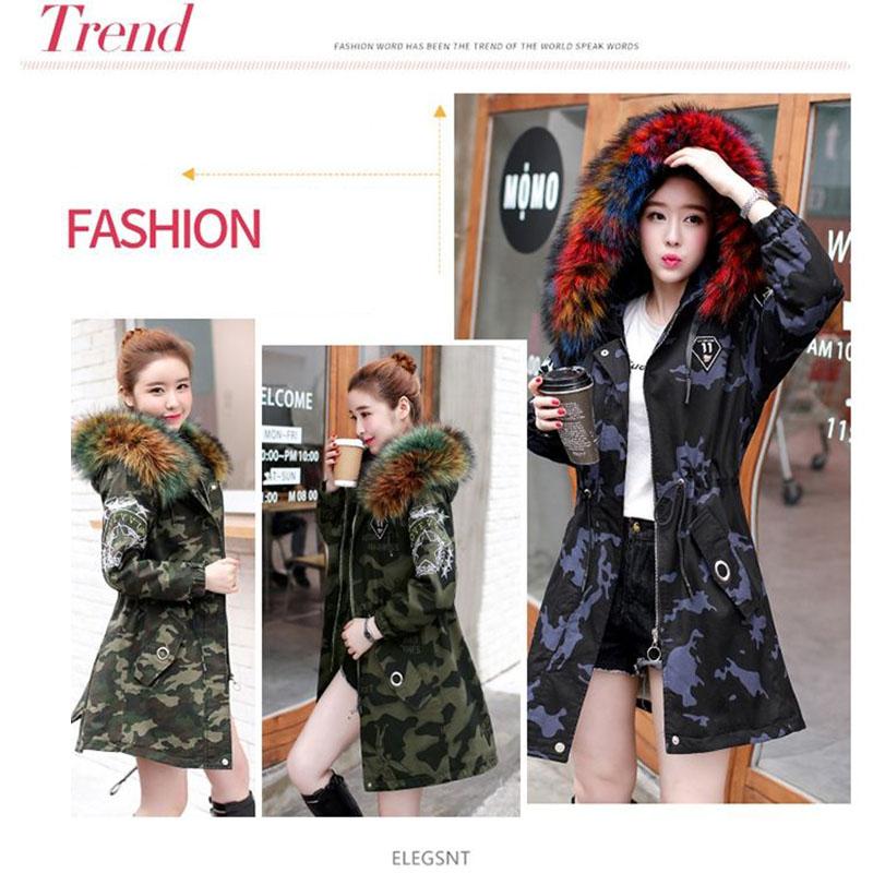 Winter Coat Women Loose Large Size Plus Velvet Thick  Hooded Camouflage Parka Coat with Fur Collar