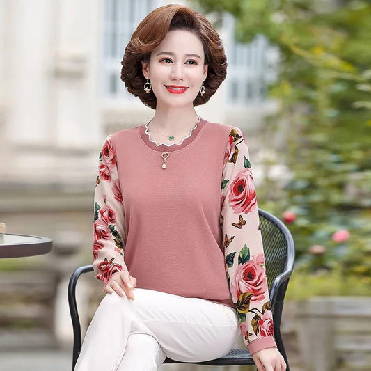 Spring and Autumn Mother Wear Long-sleeved T-shirt Top Women's Middle-aged Bottoming Shirt