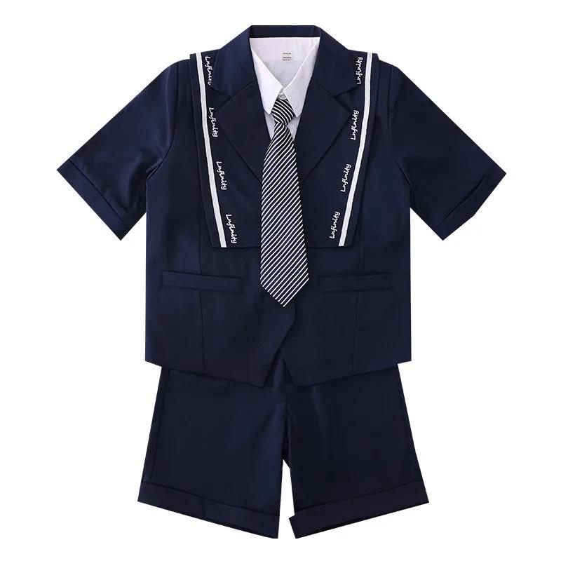 Kids Girls British Style School Uniform Student Uniforms Suit Long Sleeve Coat with Shirt Tie Mini Skirt Set Child Anime Costume