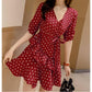Polka Dot Sexy Party Dresses with Ruffle Women Chiffon Long Sleeve Mini Dress Ladies Vintage Clothes