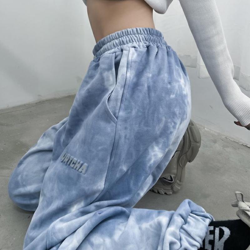 Summer Extra-large Wide-leg Pants Loose Slim Straight-leg Pants European and American Style Tie-dye Casual Sports Pants