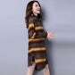 Autumn and Winter Thick Korean Version of The Hood Loose Striped Half High Neck Mid-length Floral Line Sweater Women's Large Size Base Sweater