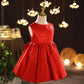 Red Children's Evening Dress Wedding Flower Girl Dress Princess Skirt Girl Baby Sweet Temperament Tutu Skirt Round Neck Sleeveless Waist