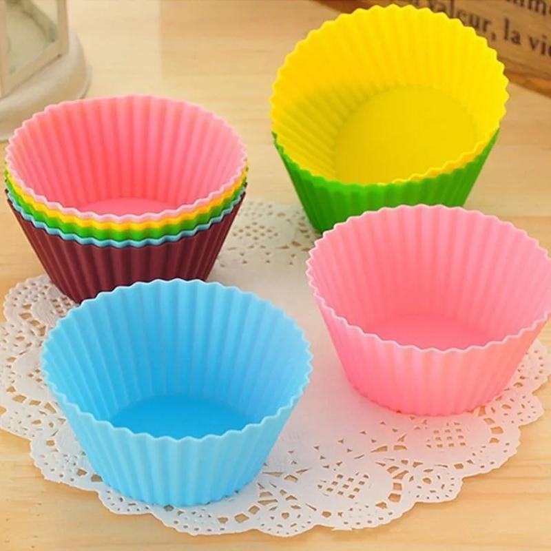 12Pcs Silicone Cupcake Mold Cake Muffin Mold Kitchen Bakeware Maker DIY Baking Non-Stick Heat Resistant Reusable Decorating Tools