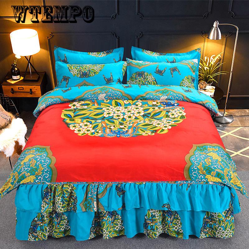 Luxury Bed Skirt Lace Bedspread Bedspreads Bed Sheet Set for Wedding Decorative Room Bedding