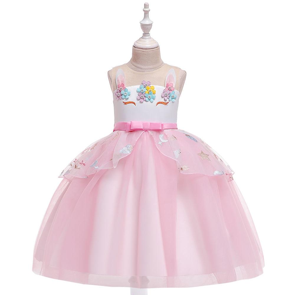Kids Unicorn Dress for Girls Flower Appliques Ball Gown Little Girl Princess Dresses Elegant Party Costumes Children Clothing