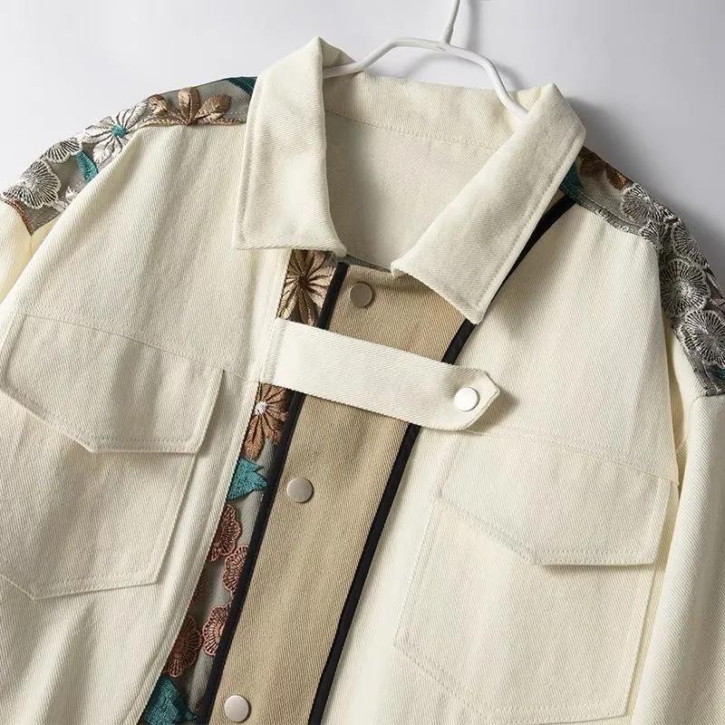 Chinese Embroidered Workwear Jacket Spring and Autumn Loose Lapel Youth Cardigan Top
