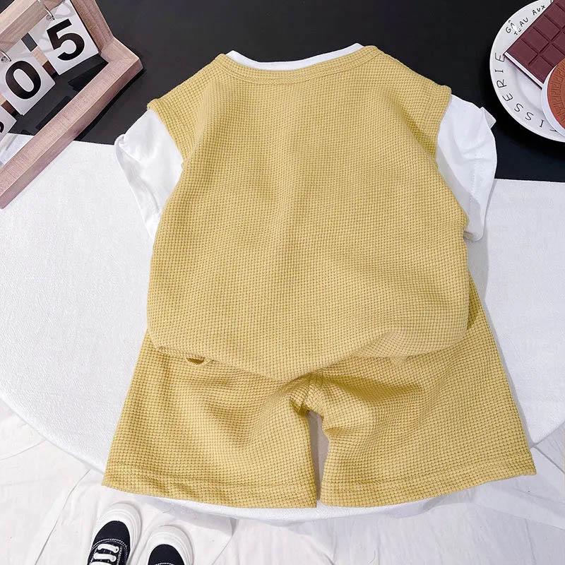 Boys Summer Suit Breathable Short-sleeved Shorts Two-piece Children's Casual Comfortable Loose Soft Stitching Design Baby Clothes