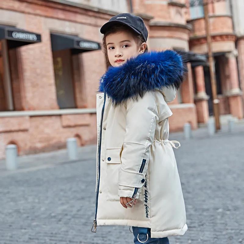 Children's Warm Down Jacket Mid-length Windbreaker Girl Light and Large Fur Collar Coat