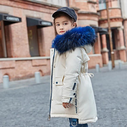 Children's Warm Down Jacket Mid-length Windbreaker Girl Light and Large Fur Collar Coat