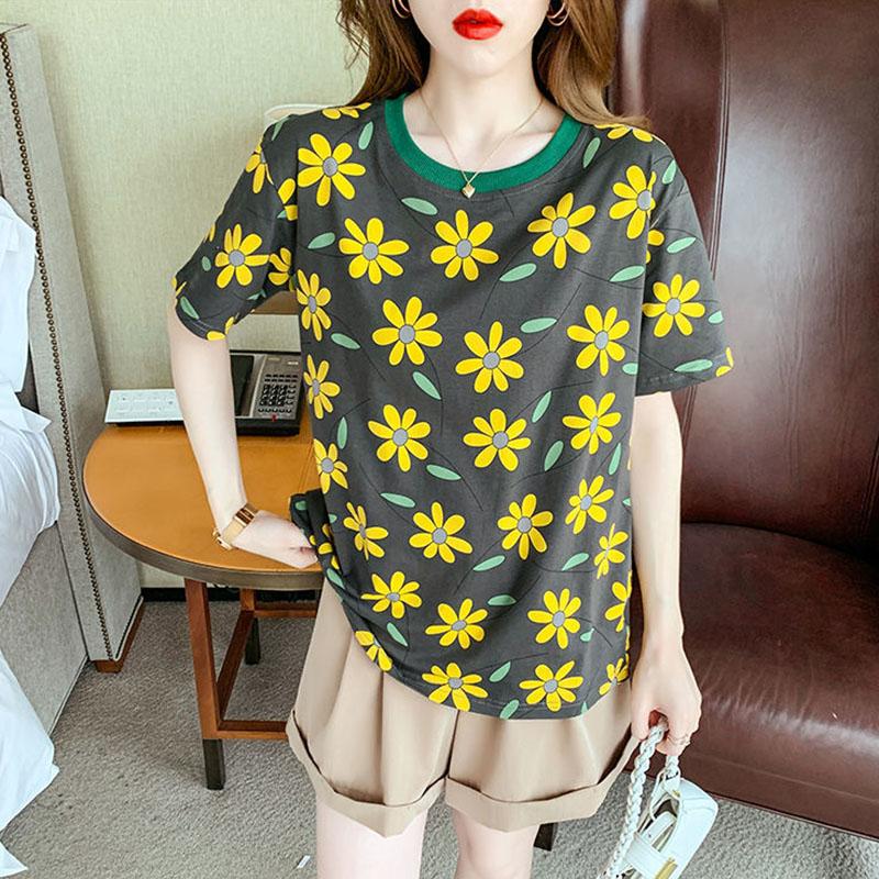 Women's Versatile Printed Short Sleeve  Summer Loose Top T-Shirt