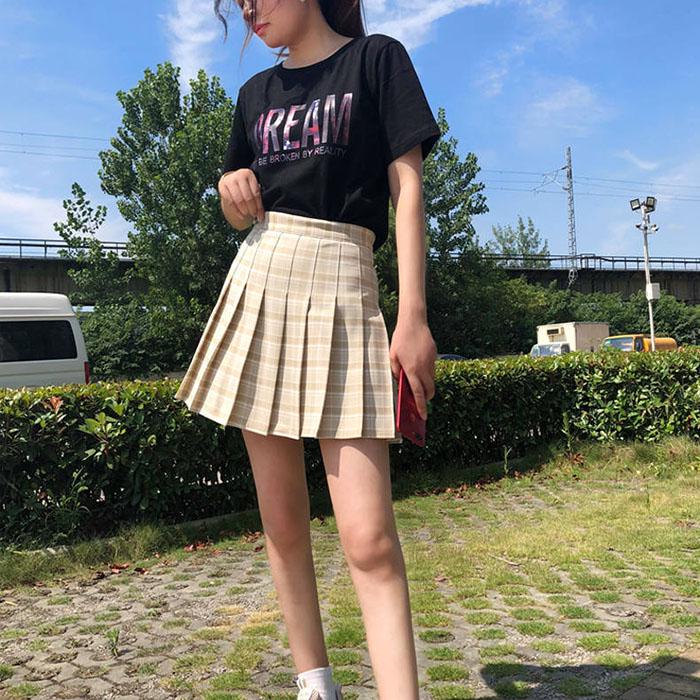 Summer Women Thin Sexy Anti-light Green Plaid Pleated Skirt Student High Waist Cute A-line Skirt