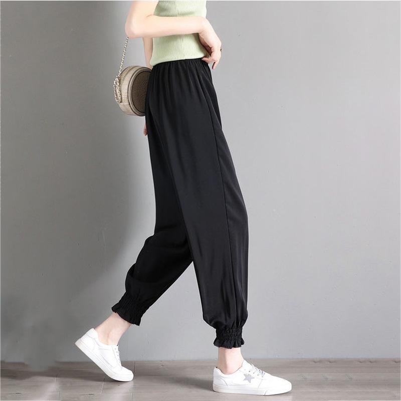 WTEMPO Summer Cool Chiffon Harem Trousers Thin Women Loose High Waist Wide Leg Straight Trousers Casual Comfortable Office Home Go Out Party