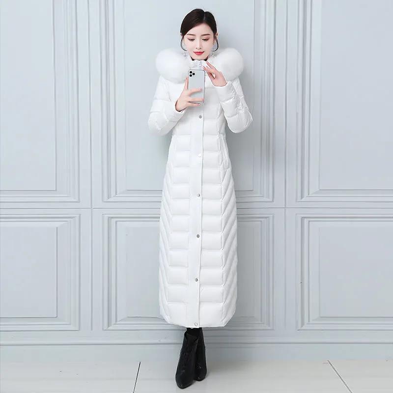 Down Cotton Jacket Winter Fashion Shiny Hooded Jacket Thicken Warm Long Over-the-knee Cotton Jacket Women