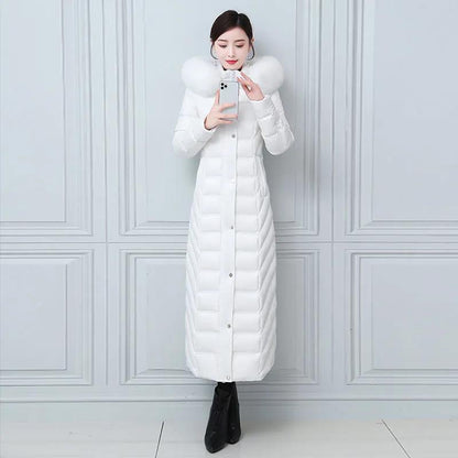 Down Cotton Jacket Winter Fashion Shiny Hooded Jacket Thicken Warm Long Over-the-knee Cotton Jacket Women