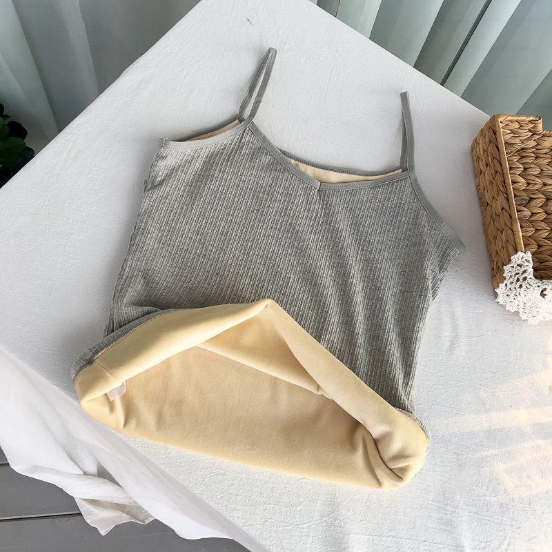 Winter Camisole Crop Top Women Plus Velvet Bralette Spaghetti Strap Corset Tank Top Winter Warm Thermal Vest Innerwear Bralets Yk2 Cami Black