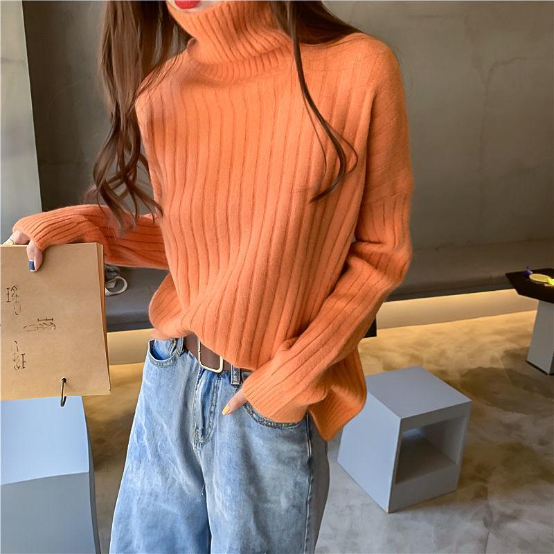 Women High Collar Long Sleeve Pullover Thick Slim Tight Knit Bottoming Shirt Sweater