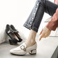 Soft Surface Comfortable Real Cowhide Thick Mid-heel Work Shoes Casual Shoes Single Shoes Women's Square Toe English Small Leather Shoes