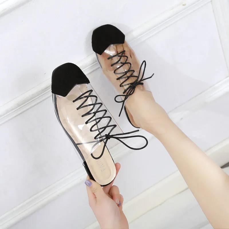 Transparent Half Slippers Women Spring and Summer Square Head Lace Slippers Fashion Flat Slippers Women
