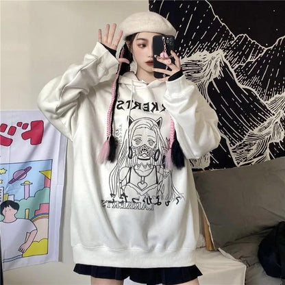 Sweatshirt Women Cute Anime Hoodies Oversized Fashion Hooded Tracksuit Autumn Winter White Plus Size Casual Sport Shirts