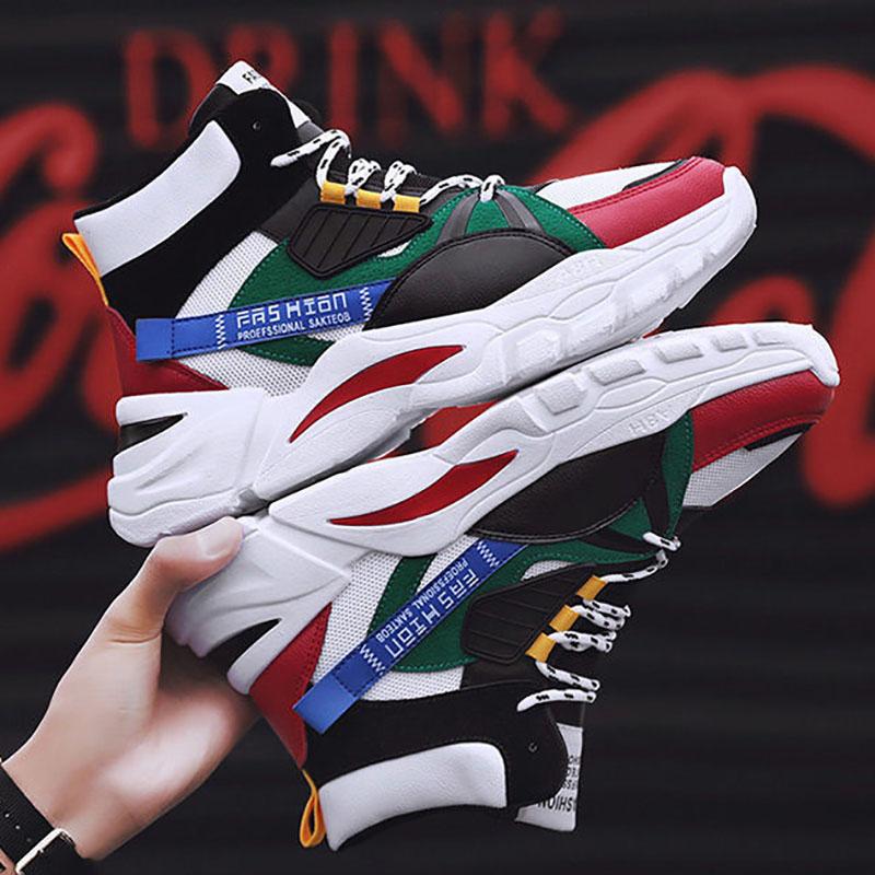 Spring Men's High-top Sports Shoes Men's All-match Height Increase Shoes Breathable Student Shoes Men