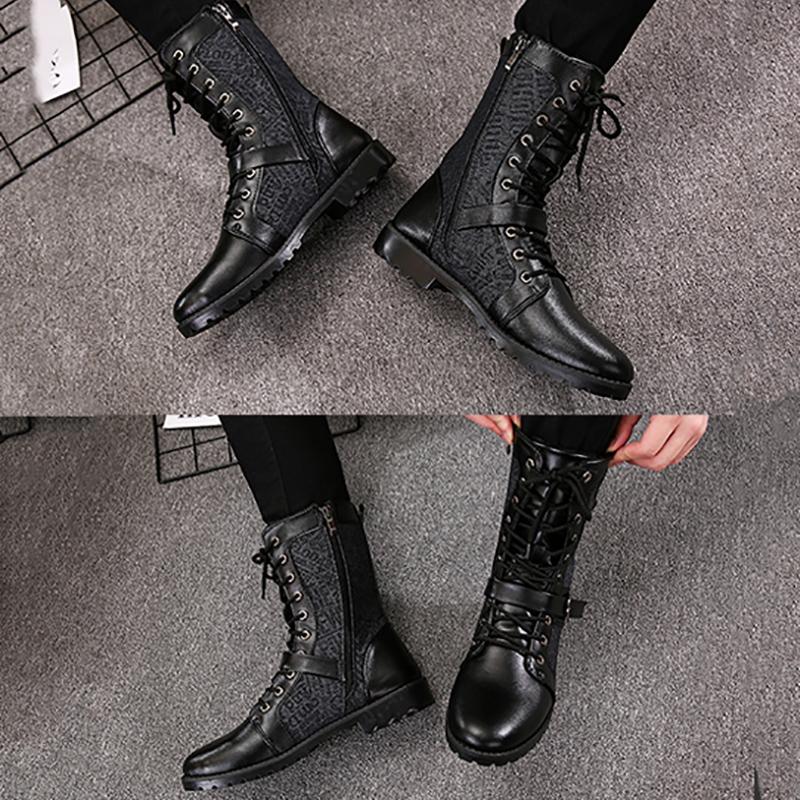 Fall Men's High Top Martin Leather Boots Teen Fashion Inner Height Increase Boots Korean Style Trendy Men's Military Boots