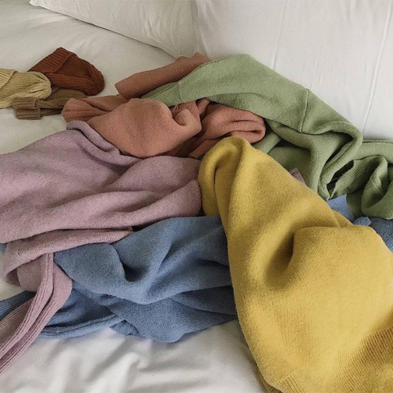 Pofulove Korean loose long sleeve pullover jacket tide milk blue sweater forest autumn and winter