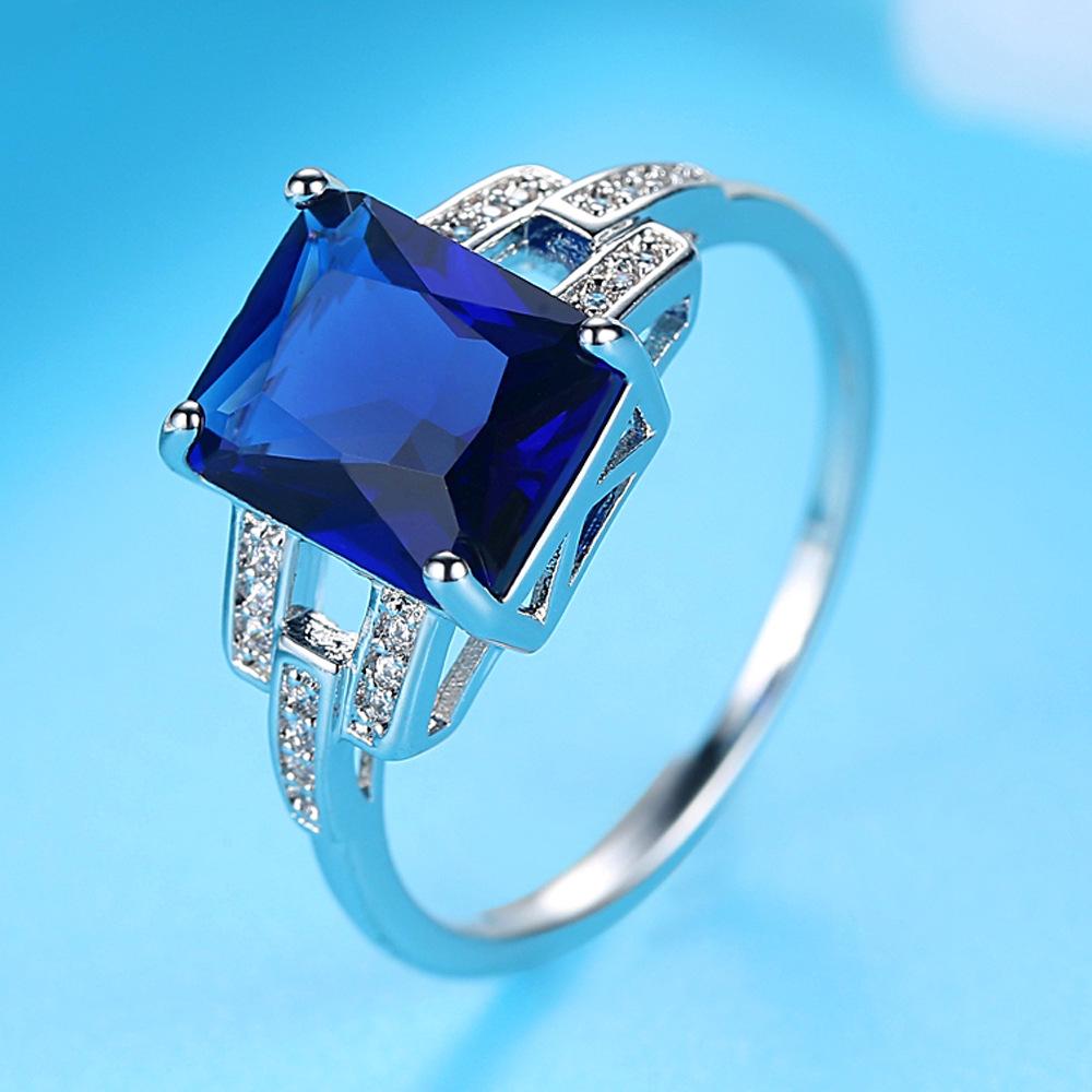 Royal Blue Love Heart Shaped Zircon Ring Single Zircon Ring Blue Oval Double Layer Multilayer Diamond Zircon Ring