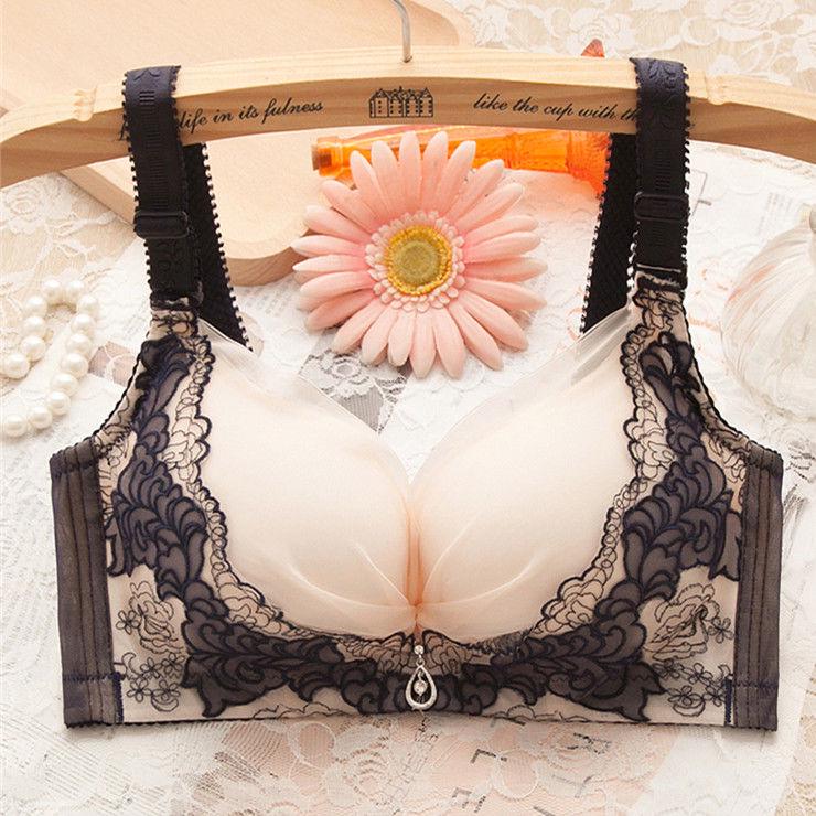 Ladies Adjustable Push Up Bra Seamless Push Up Underwear Non Magnetic No Steel Ring Embroidered Medium Thick Lace Bra