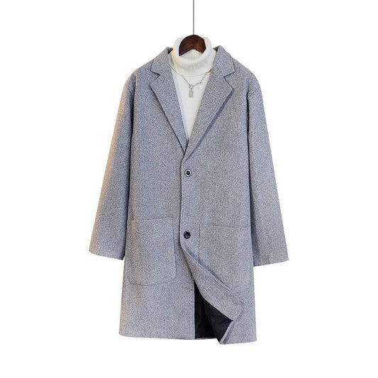Thickened Warm Mid-length Woolen Coat Men's Autumn and Winter Warm Windbreaker Jacket Temperament Handsome Suit Jacket