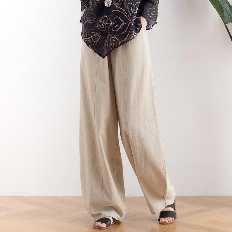 Linen Cotton Pants Linen Long Pants Wide Leg Pants Full Length Harem Pants Loose Maxi Trousers Fall Spring Long Plus Size Pants