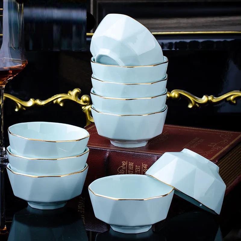 Phnom Penh Diamond Bowl Set Creative Japanese Pure Color Household Ceramic Rice Bowl Instant Noodle Bowl