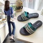 Rhinestone Lotus Leaf Slippers Female Summer Wear 2030 Korean Version of The Wild Word Open Toe Net Red Flat Sandals and Slippers