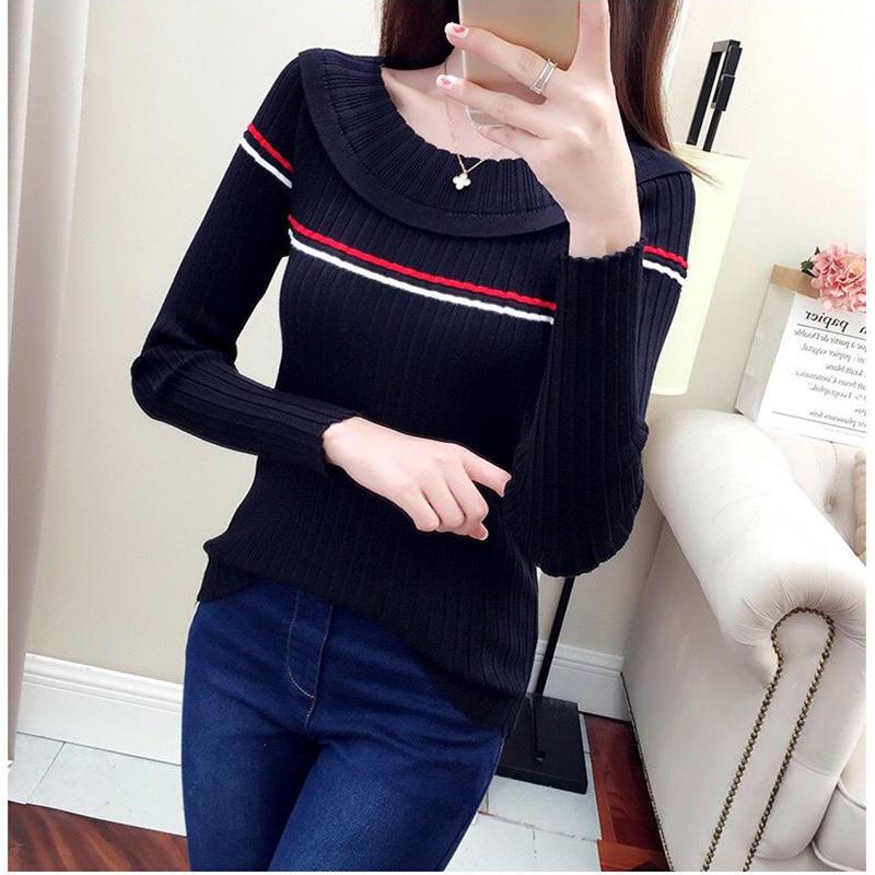 Autumn and Winter Long-sleeved Knitted Blouse Low Round Neck Slim Short Sweater