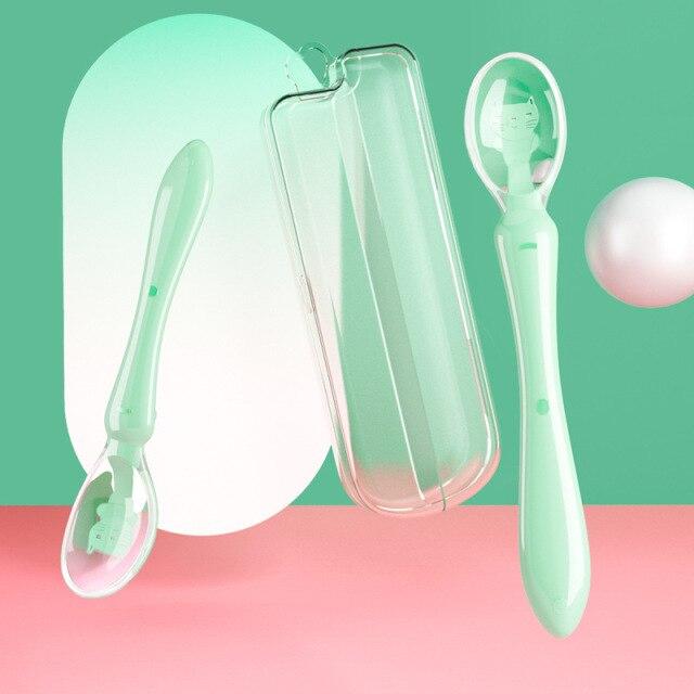 Baby Feeding Spoon with Storage Box Non-Slip Baby Trainning Spoon Food Grade Silicone Cute Baby Feeding Tableware