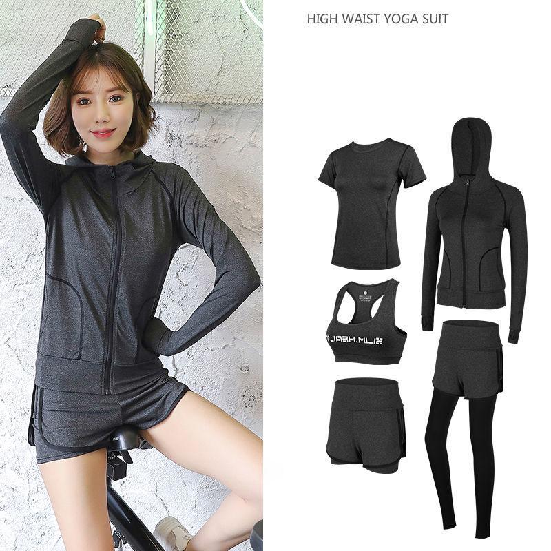 5pcs/set  Women Yoga Set Seamless Leggings Long Sleeve Crop Top Sports Bra Running Pants Gym Clothing Fitness Workout Sports Suit