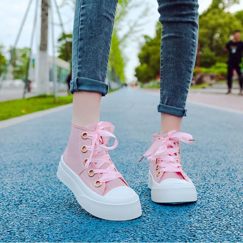Japanese Ribbon Small White Shoes Summer Student Trend High-top Canvas Shoes Women