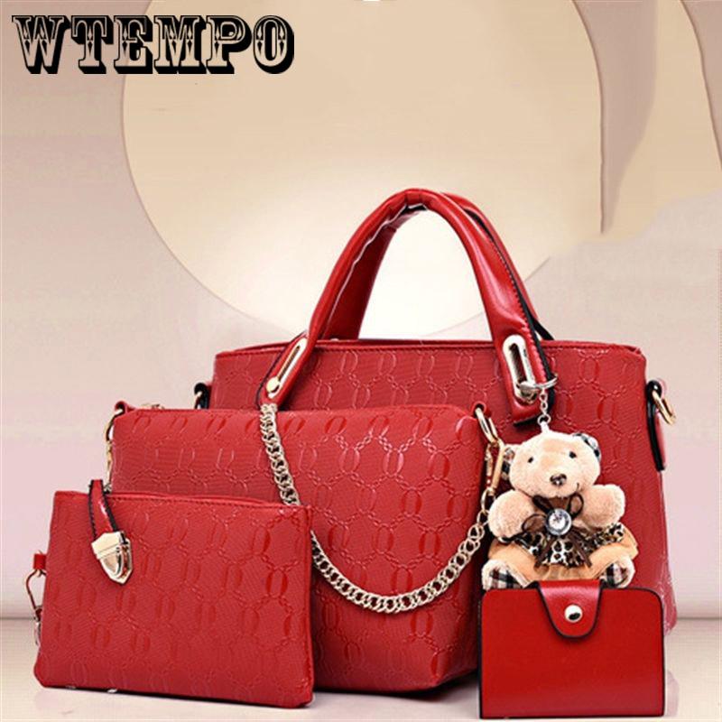 Four-piece fashion embossed handbags cartoon bear trend shoulder bag diagonal bag versatile handbag
