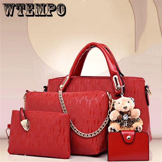 Four-piece fashion embossed handbags cartoon bear trend shoulder bag diagonal bag versatile handbag