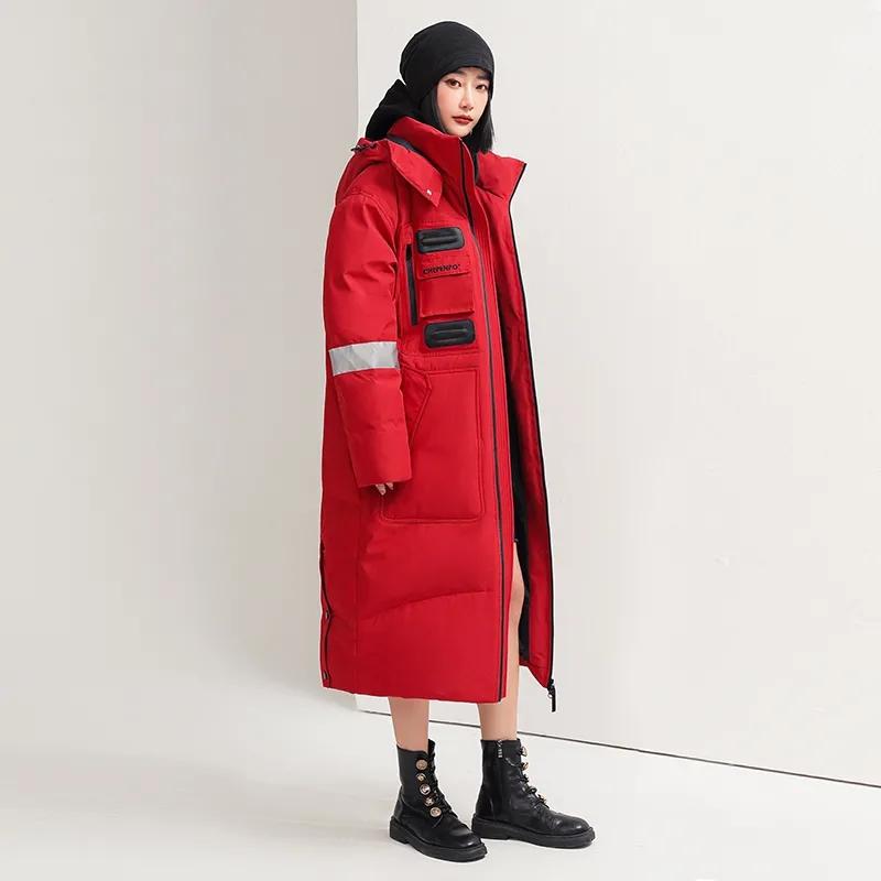 Over-the-knee Long Down Jacket Winter Men's and Women's Mid-length Tooling Thickened Korean Version Couple Decoration Body Coat Slim Coat