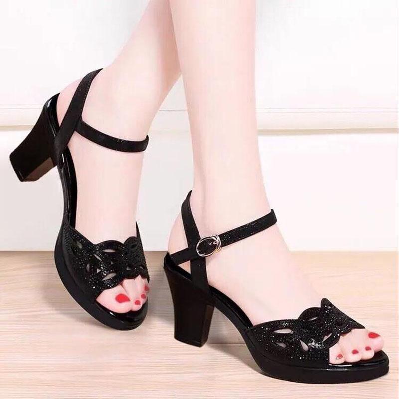 Summer Thick Heel Sandals Women's Medium Heel Non-slip Wear-resistant Sandals Outdoor