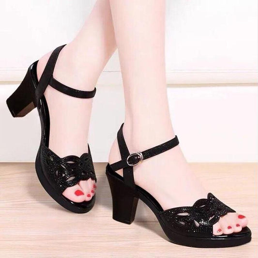 Summer Thick Heel Sandals Women's Medium Heel Non-slip Wear-resistant Sandals Outdoor