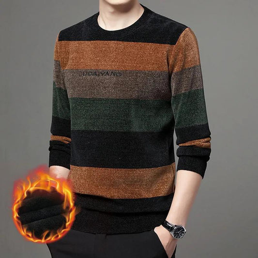 Autumn and Winter Sweaters Plus Velvet Thick Embroidered Warm Pullover Sweaters Plus Size Casual Knit Sweaters Suitable for Young and Middle-aged Men