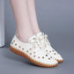 Women's Spring Summer Large Size Flat Shoes Non Slip Soft Sole Solid Color Hollow Out Leather Shoes