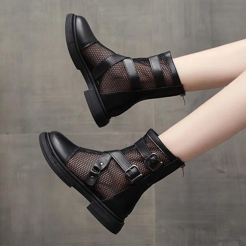 Summer Women's Martin Net Boots All-match Breathable Net Boots Hollow Flat Thin Short Boots