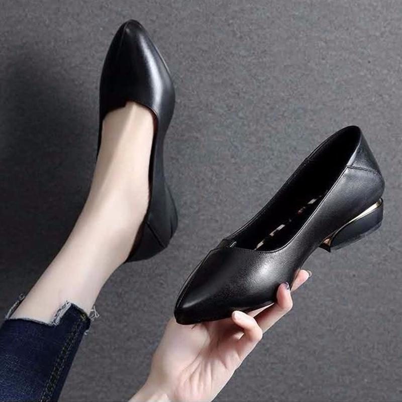 Thick-heeled Single Shoes Female Mother Shoes Flat Work Shoes Pointed Toe Women's Shoes Low-heel Pumps